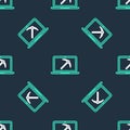 Line Mining concept with laptop and pickaxe icon isolated seamless pattern on black background. Blockchain technology Royalty Free Stock Photo