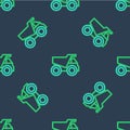 Line Mining dump truck icon isolated seamless pattern on blue background. Vector Royalty Free Stock Photo