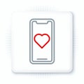 Line Mobile phone with heart icon isolated on white background. Valentines day. Colorful outline concept. Vector Royalty Free Stock Photo