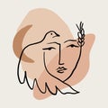 Line modern minimalist woman face art design print.