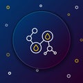 Line Molecule oil icon isolated on blue background. Structure of molecules in chemistry. Colorful outline concept