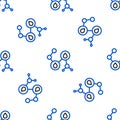 Line Molecule oil icon isolated seamless pattern on white background. Structure of molecules in chemistry. Colorful