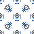 Line Monitor and Cryptocurrency coin Ethereum ETH icon isolated seamless pattern on white background. Altcoin symbol