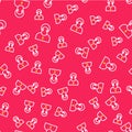 Line Monk icon isolated seamless pattern on red background. Vector