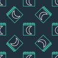 Line Moon phases calendar icon isolated seamless pattern on black background. Vector Royalty Free Stock Photo