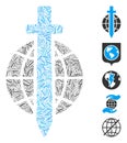 Line Mosaic Sword Globe Icon
