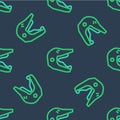 Line Motocross motorcycle helmet icon isolated seamless pattern on blue background. Vector Royalty Free Stock Photo