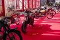 Line of motorcycles during the vintage and classic car exhibition, ClassicMadrid, in Madrid, Spain Royalty Free Stock Photo