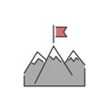 Line mountains with flag icon vector.