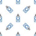 Line Mouthwash plastic bottle icon isolated seamless pattern on white background. Liquid for rinsing mouth. Oralcare