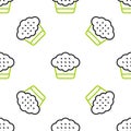 Line Muffin icon isolated seamless pattern on white background. Vector Royalty Free Stock Photo