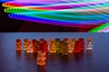 A line of multi-colored bears made of gelatin