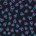 Line Mushroom icon isolated seamless pattern on black background. Vector Illustration