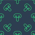 Line Mushroom icon isolated seamless pattern on blue background. Vector