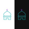 Line Muslim Mosque icon isolated on white and black background. Colorful outline concept. Vector Royalty Free Stock Photo
