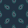Line Mussel icon isolated seamless pattern on black background. Fresh delicious seafood. Vector Royalty Free Stock Photo