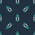 Line Mustard bottle icon isolated seamless pattern on black background. Vector