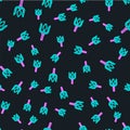 Line Neptune Trident icon isolated seamless pattern on black background. Vector Royalty Free Stock Photo