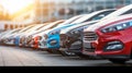 Line of new cars for sale. EOF. Royalty Free Stock Photo
