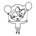 Line nice girl child with hair and balloons
