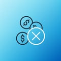 Line No money icon isolated on blue background. Colorful outline concept. Vector Royalty Free Stock Photo