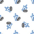 Line Number 1 one fan hand glove with finger raised and american football ball icon isolated seamless pattern on white Royalty Free Stock Photo