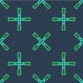 Line Oars or paddles boat icon isolated seamless pattern on blue background. Vector