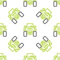 Line Off road car icon isolated seamless pattern on white background. Jeep sign. Vector Royalty Free Stock Photo