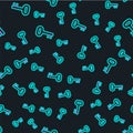 Line Old key icon isolated seamless pattern on black background. Vector Illustration. Royalty Free Stock Photo