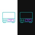 Line Old video cassette player icon isolated on white and black background. Old beautiful retro hipster video cassette Royalty Free Stock Photo