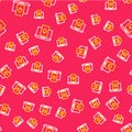 Line Online poker table game icon isolated seamless pattern on red background. Online casino. Vector Royalty Free Stock Photo