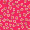 Line Online real estate house on tablet icon isolated seamless pattern on red background. Home loan concept, rent, buy Royalty Free Stock Photo
