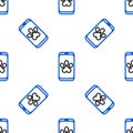 Line Online veterinary clinic symbol icon isolated seamless pattern on white background. Cross with dog veterinary care