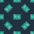 Line Open book icon isolated seamless pattern on black background. Vector Royalty Free Stock Photo