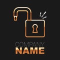 Line Open padlock icon isolated on black background. Opened lock sign. Cyber security concept. Digital data protection Royalty Free Stock Photo