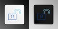 Line Open Padlock Icon Isolated On Grey Background. Opened Lock Sign. Cyber Security Concept. Digital Data Protection
