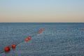 Line of orange buoys at sea Royalty Free Stock Photo