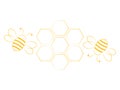 Line orange cute bees with honeycomb vector illustration