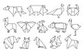 Line origami animals. Abstract polygon animals, folded paper shapes, modern japan design templates. Vector animal icons