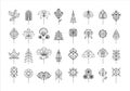 line ornament flowers. flat black line icons set of isolated objects, outline stroke linear signs collection. vector Royalty Free Stock Photo