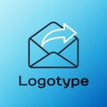 Line Outgoing mail icon isolated on blue background. Envelope symbol. Outgoing message sign. Mail navigation button