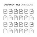 Line,outline flat style icon set. Source code, programming file type, extension. Document format. Pictogram. Web and