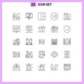 Line Pack of 25 Universal Symbols of big think, camera, grid, music, arrows