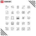 Line Pack of 25 Universal Symbols of electronic, devices, dollor, scale, kitchen Royalty Free Stock Photo