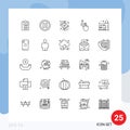 Line Pack of 25 Universal Symbols of shopping, bag, wifi, down, two