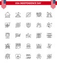 Line Pack of 25 USA Independence Day Symbols of building; love; basketball; heart; american