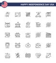 Line Pack of 25 USA Independence Day Symbols of calendar; american; barbecue; camp; tent free Royalty Free Stock Photo