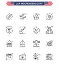 Line Pack of 16 USA Independence Day Symbols of shield; star; garland; military; cash