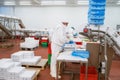 Line packing meat products, meat factory.Food Convenience food