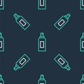 Line Paint spray can icon isolated seamless pattern on black background. Vector Royalty Free Stock Photo